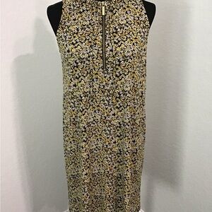 Michael Kors Black and Gold Floral Midi Dress